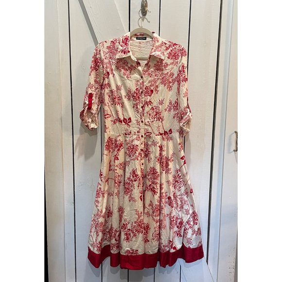 Massimo Dutti Dresses & Skirts - Massimo Dutti red cream floral cocktail dress 40 or medium